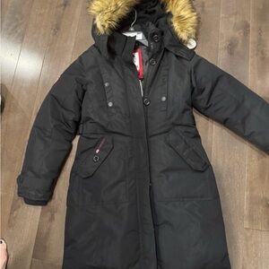 Black Parka with Faux Fur Hood